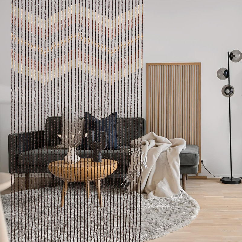 Rideau de perles en bois de style bohème (90 x 190 cm) pour portes, 40 brins, fait main, motif vagues, brun foncé.