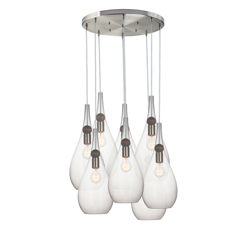 Earth 8 - Light Chandelier, Clear Glass, Nickel Braided Cord, 96" H x 18" W x 18" D