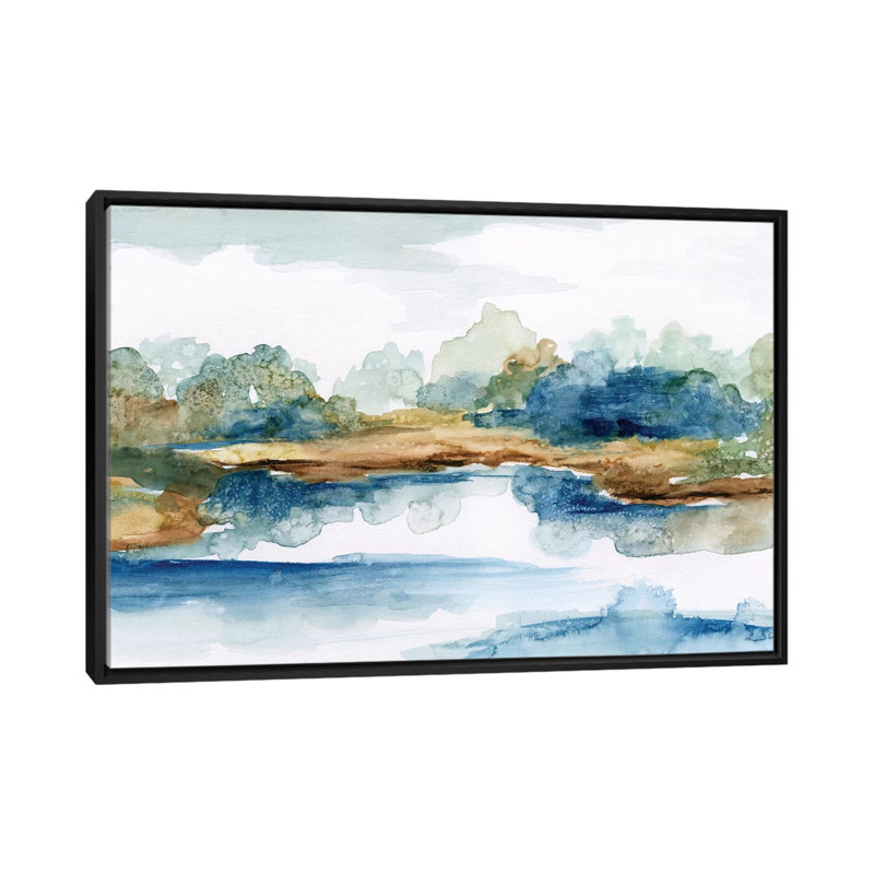 «Blue Serenity», impression sur toile, H 18 po x l 26 po x P 1,5 po, Toile avec cadre noir, Pas de tapis