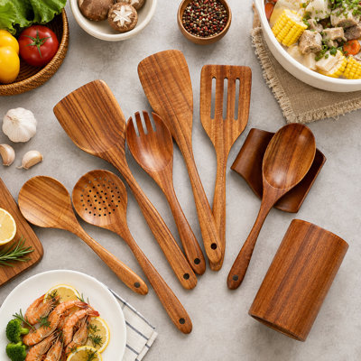 Wooden Kitchen Utensil Set, 9 Piece