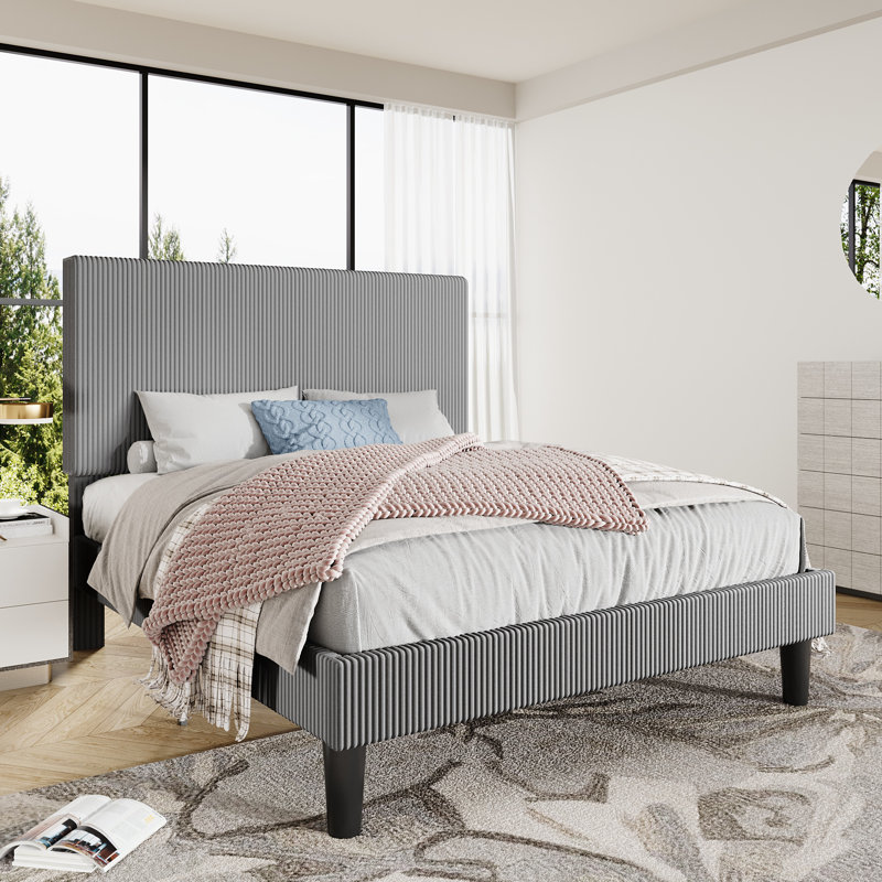 Modern Corduroy Upholstered Platform Bed Frame With Adjustable Headboard, Under Bed Storage, No Box Spring Required, Full Size,Queen Size,King Size,Multiple Colors