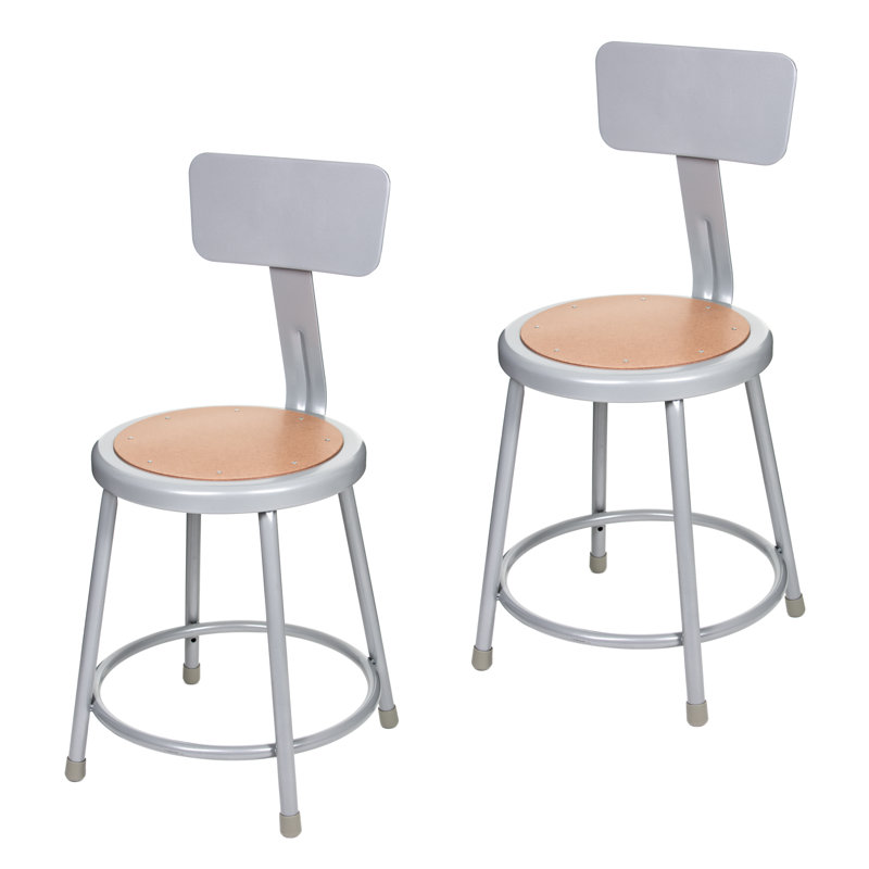 Flynn 18 Inch Heavy Duty Commercial Grade Stool With Back, Gray, Short Stool (18" Seat Height), Grey