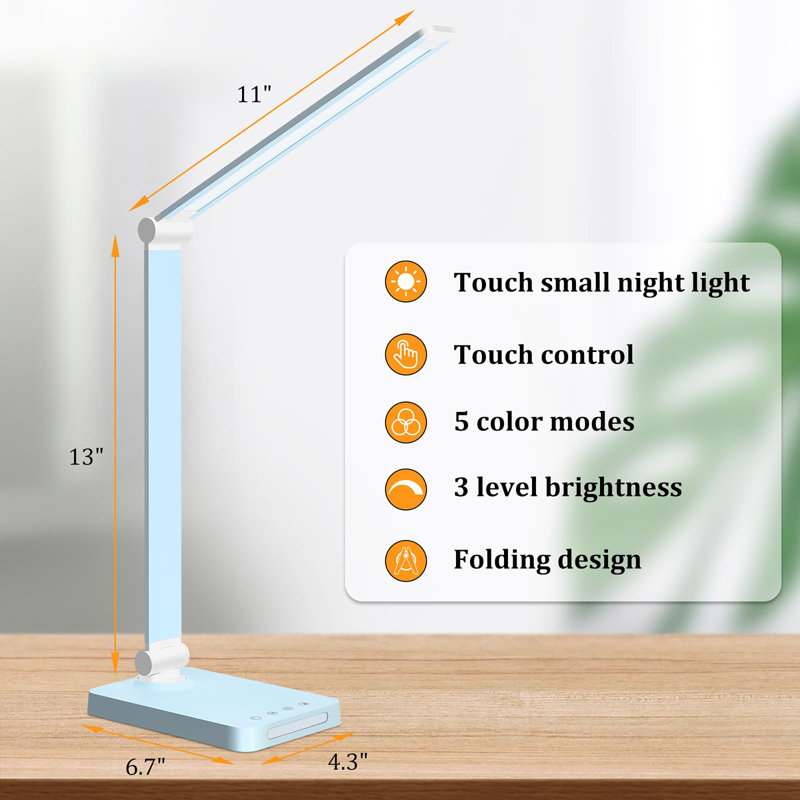 LED Desk Lamp with USB Ports,Touch Desk Lamps for Home Office with 5 Color Modes,3 Brightness Desk Light with Small Night Light,Reading Lamp Table Lamp for Bedroom Bedside Study(with adapter)