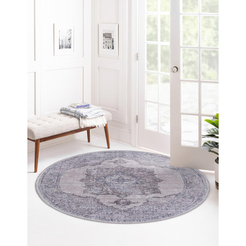 Tapis Hazley - ivoire et gris, Rond 3 pi 11 po