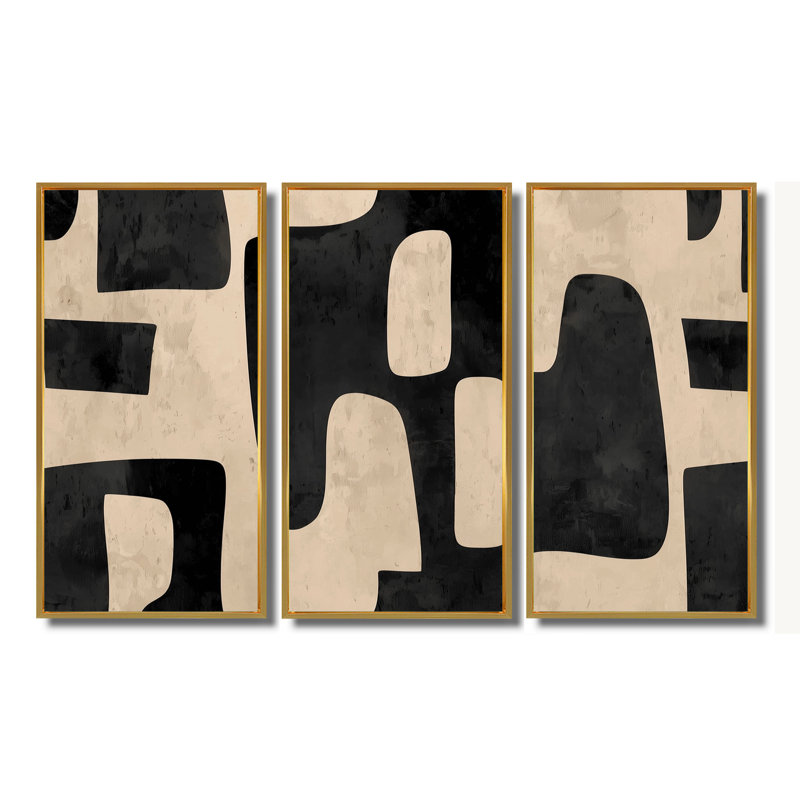 Ensemble de décorations murales géométriques beiges et noires mosaïques Boho, H 32 po x l 48 po, Doré