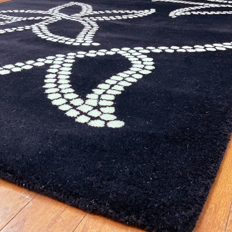 Tapis noir / blanc touffeté à la main, Rectangle 5 pi x 8 pi