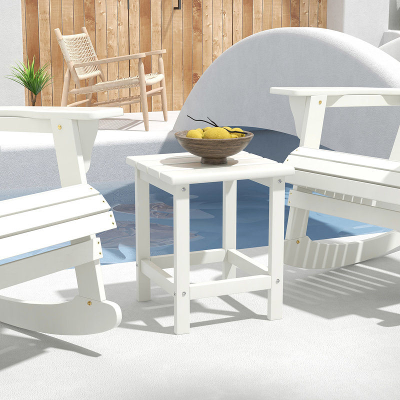 Table d'appoint carrée de 15 po - Extrémité de patio pour porche, piscine, balcon. Capacité de 110 lb, fabrication stable et résistante aux intempéries au fini blanc, capacité de poids,