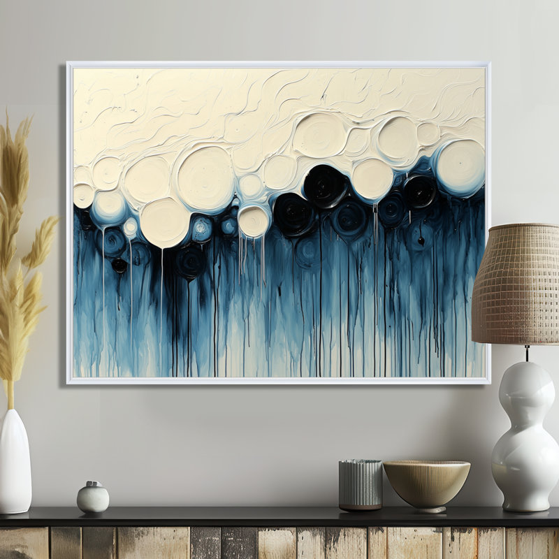 Whisnant Drip Peinture Aqua, Impression encadrée flottante, H 16 po x l 32 po, Blanc