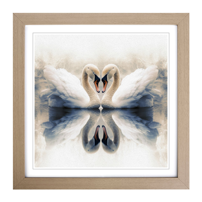 Swan Double Exposure No.2 - Single Picture Frame Print on Wood, Oak