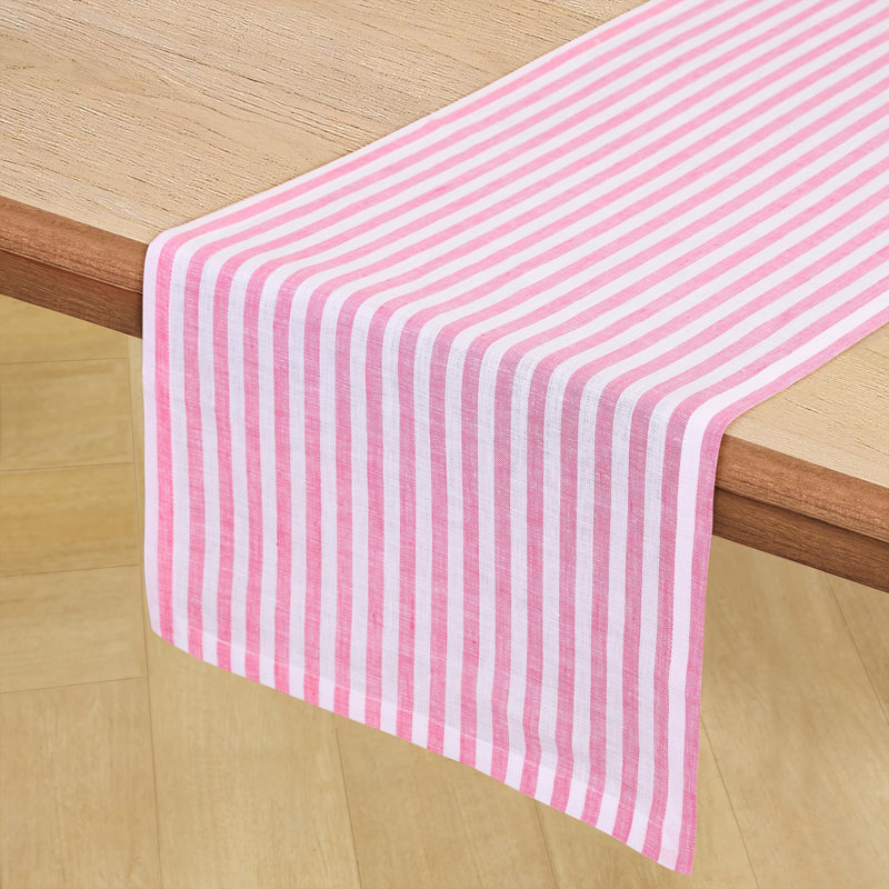 Amalfi Stripe - 100% Pure Linen Table Runner, 108" x 14", Pink/White