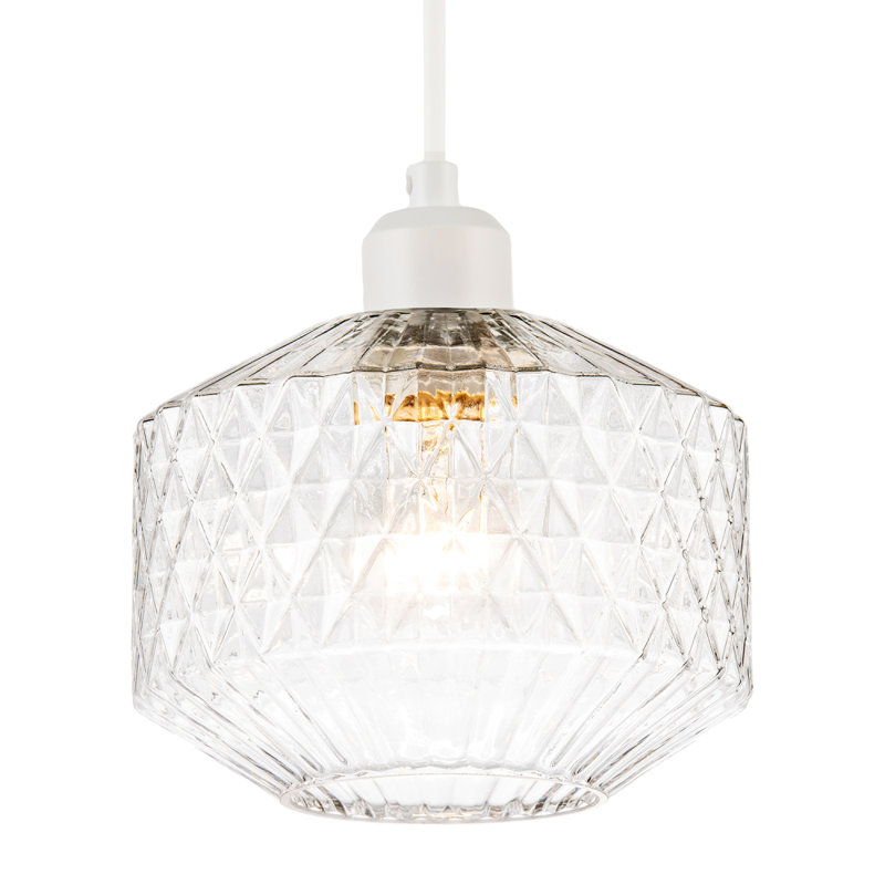 Elegant Faceted Clear Glass Pendant Shade With Diamond Cut Pattern By 