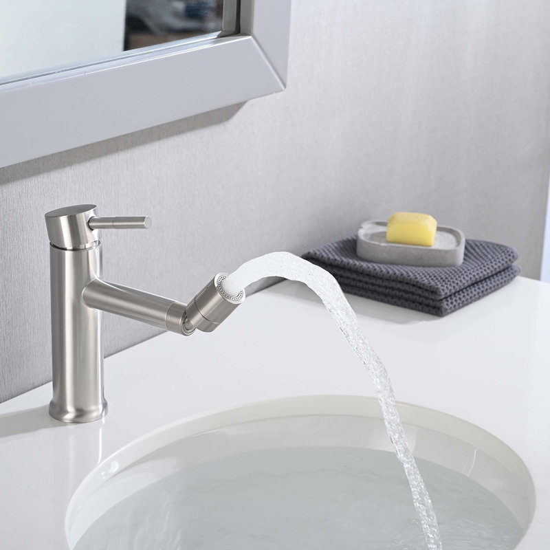 Robinet de salle de bain pour robinet à 2 modes pour lavabo de salle de bain avec aérateur rotatif à 360 °, Nickel brossé