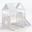 Lit superposé double au-dessus d'une chambre double avec échelles, glissières et rangement, maisonnette pour chambre d'enfant, blanc-133491275
