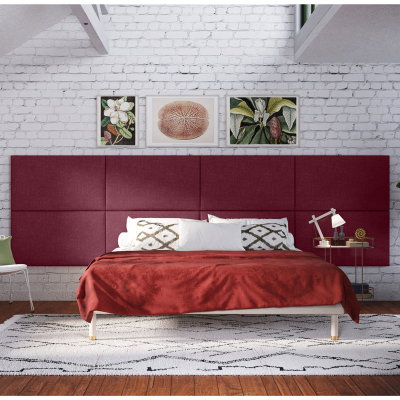 Panelist Modern Padded Headboard - Set of Wall Mounted Panels, Vino Red Microvelvet, King (22.5"H x 38"W, Set of 2)