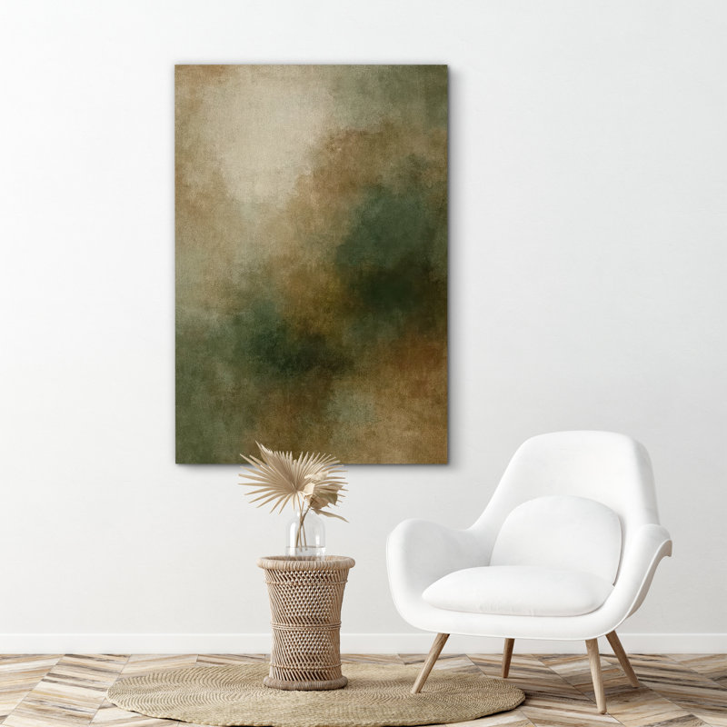 «Earthy Green and Brown Color Flow with Soft Atmosp boule», reproduction d'art sur toile encadrée, Toile tendue