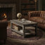 47"  Rivets Coffee Table With Open Storage Shelf and  Distressed Wood Texture