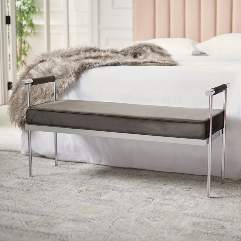 Banc rembourré en similicuir Alishia, H 24,75 po x l 48 po x P 17,25 po, Shale