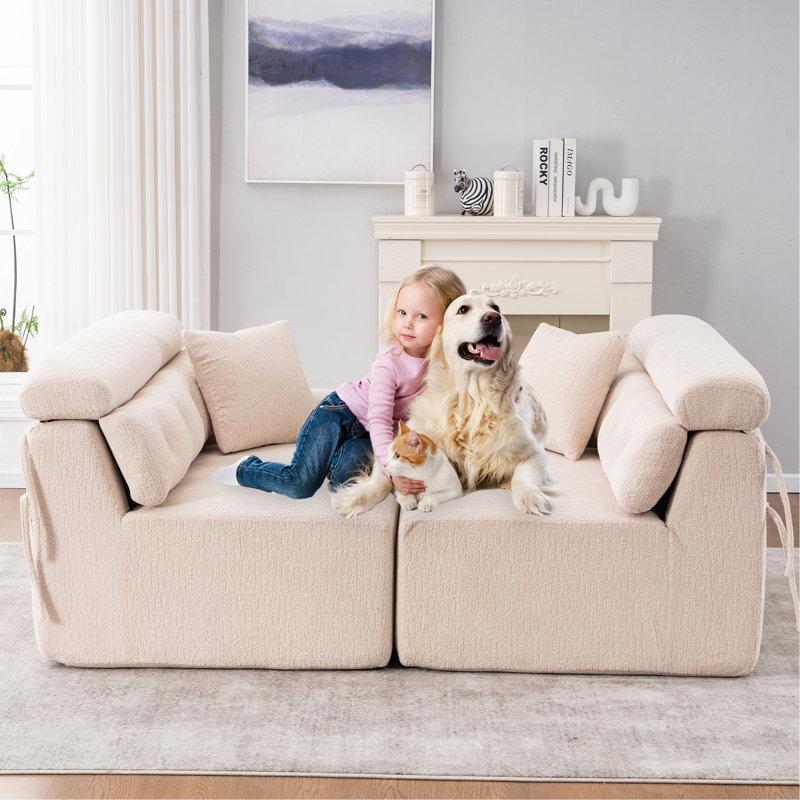 Apricot Compression Sofa: 4-Seater Combined Sofa, Apricot