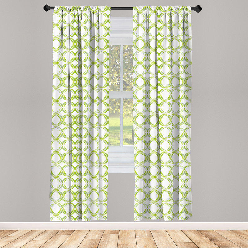 Rideaux à 4 panneaux East Urban Home Floral, illustrations de couronne de laurier, vert lime, jaune, vert, L 56 po x L 63 po