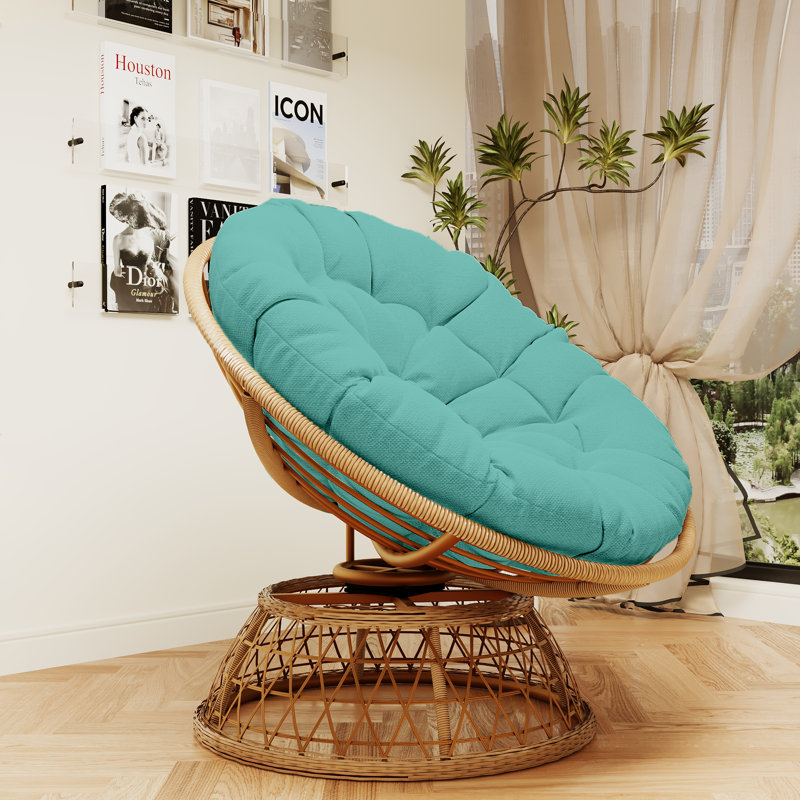 Maysen Swivel Papasan Accent Chair with Extra Thick Cushion for Ultimate Comfort, Aqua Blue