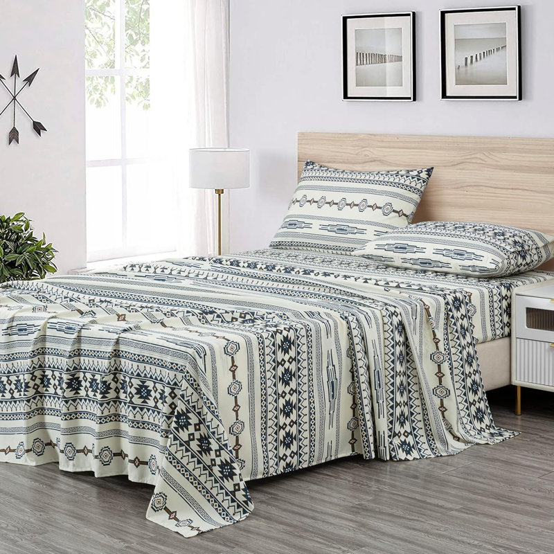 Colby Southwestern Lodge Printed Microfiber Bed Sheet Set, California King Sheet Set with 2 Pillowcases