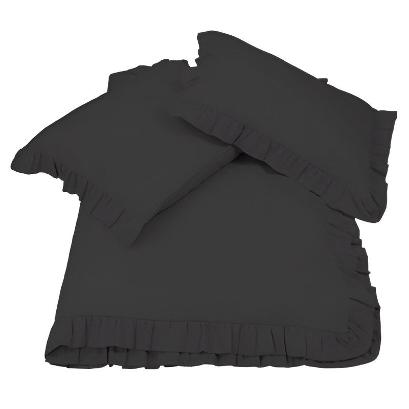 400TC Cotton Sateen Ruffle Cotton 4 Piece Sheet Set Fitted Sheet Fits Upto 16" Deep Pocket, Black, Full Sheet Set