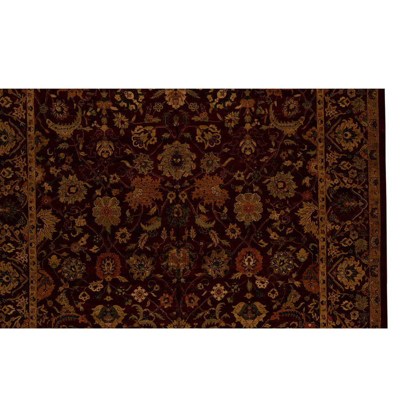 Tapis rouge / beige / brun en laine noué à la main de conception unique 12 pi x 15 pi
