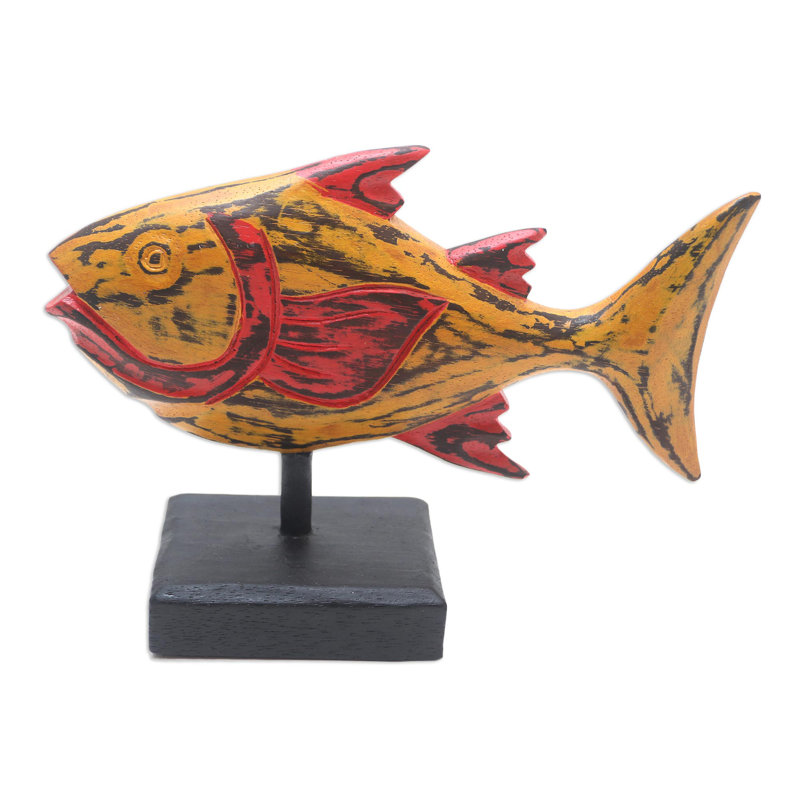  Handmade Bright Snapper Fish Wood Statuette