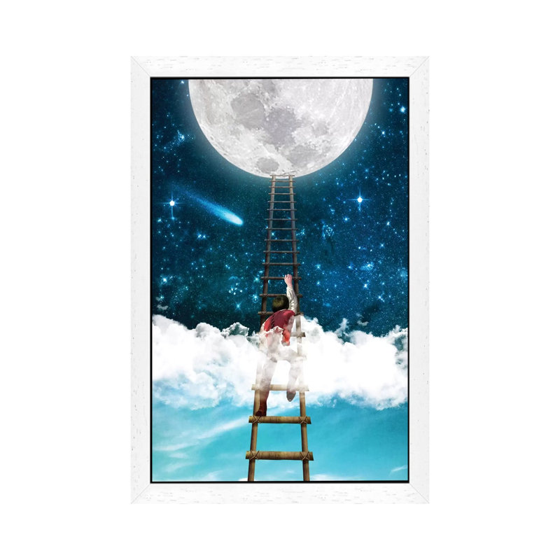 Reach For The Moon I by Diogo Verissimo - Floater Frame Painting on Canvas, White Framed