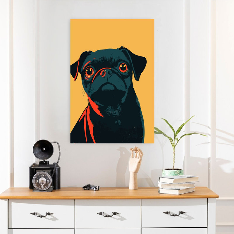 «Curious Pug Gaze», art mural moderne, H 24 po x l 16 po