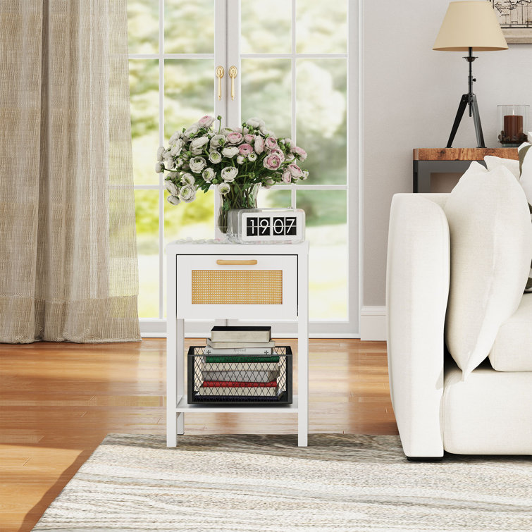 Cattaleya 15.2" Wide Modern 1-Drawer Nightstand With Boho-Inspired Plastic Rattan Drawer 