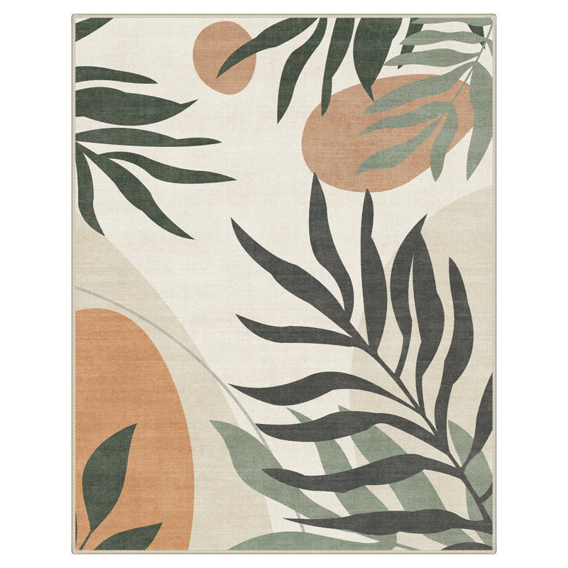 Leaf Neutral Low-Pile Chenille Indoor/Outdoor Area Rug, Rectangle 8' x 10'