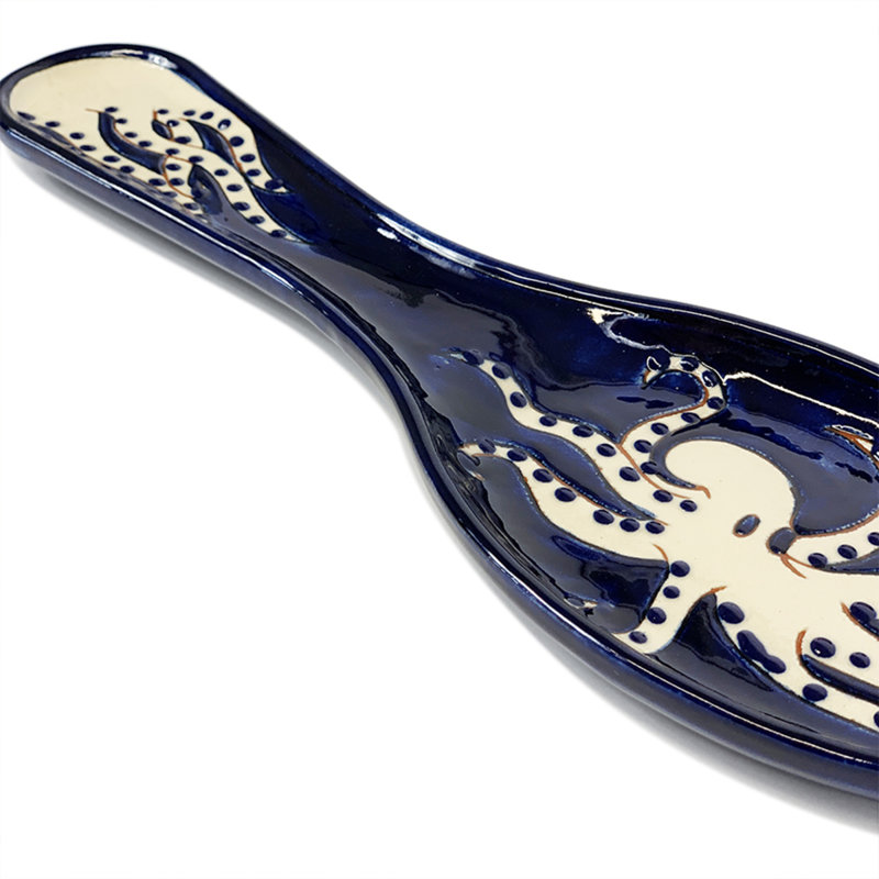 Ceramic / Porcelain Free Form Spoon Rest, Blue/White