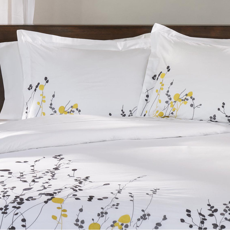 Ensemble de housse de couette brodée à motif printanier, Housse de couette double / grand + 2 taies décora