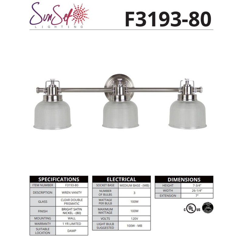 3 - Light Dimmable Vanity Light