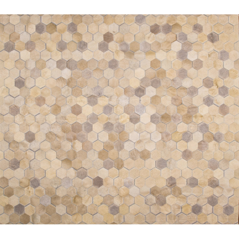 Angulo Cowhide Geometric Area Rug in Cream, Rectangle 5'9" x 6'7"
