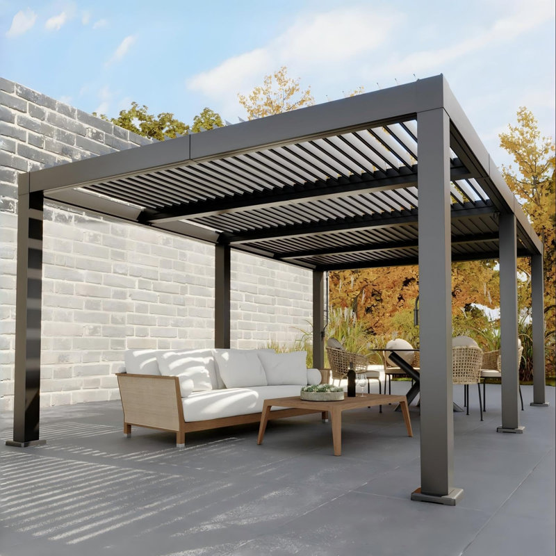 Modern Louvered Pergola with Aluminum Frame, Adjustable Louvered Roof & Integrated Drainage, Reinforced Weather-Resistant Gazebo for Backyard, 12x20 FT (Grey)