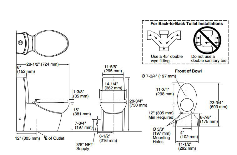 Saile Skirted One-Piece Elongated Dual-Flush Toilet with Top Actuator and Saile Quiet-Close Toilet Seat with Quick-Release Functionality