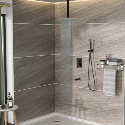 Système de douche avec bec de baignoire en cascade et débit de 1,8 gallon par minute - Buse en caoutchouc huilé facile à nettoyer