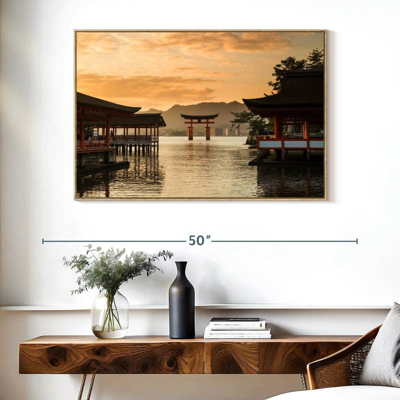 Célèbre sanctuaire Itsukushima, Cadre flottant en bois naturel, 40 po x 27 po