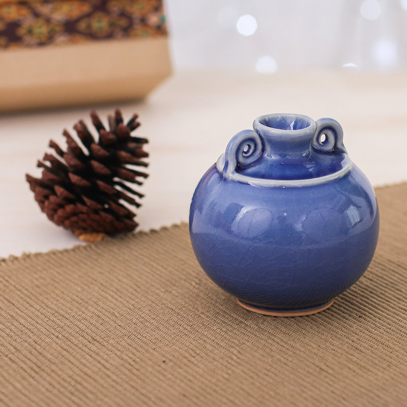 Novica Handmade Thai Blue Celadon Ceramic Vase