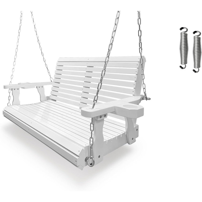 Balancelle en bois 2 places, balancelle avec porte-gobelets, 47.2", Blanc