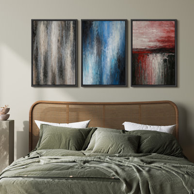 3 Pieces Framed Canvas Wall Art Abstract Painting Print for Modern Home Decor