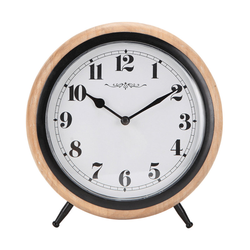 Analogue Quartz Movement / Crystal Tabletop Clock in Natural/Black/Whitewashed