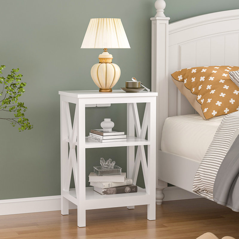 Table de bout rustique avec tablettes ouvertes - Table d'appoint de style campagnard pour le salon ou la chambre à coucher, table d'appoint en bois durable et en métal pour petits espaces
