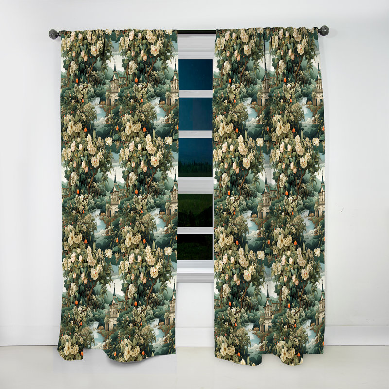 Motif victorien Enchanted Garden Scenes - rideau en velours bohémien - obscurcissant - 1 panneau, L 52 po x L 63 po