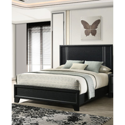 Lit à panneau grand contemporain 1pc en gris anthracite - Finition en bois cloisonné, mobilier de chambre à coucher, 99 lb, 84,48 po x 62,51 po H 54 po, sommier requis avec pièce marbrée,