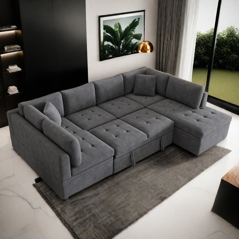 4 - Piece Upholstered Sectional, Gray Chenille