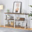Table d'entrée 55 po, console en bois et métal avec tablettes de rangement, blanc / chêne rustique