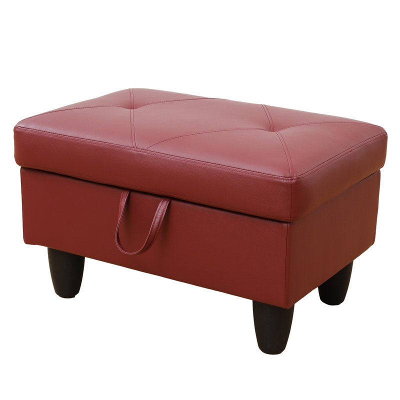 Keevha 28.5''Wide Rectangle Solid Colour Storage Ottoman, Red Faux Leather